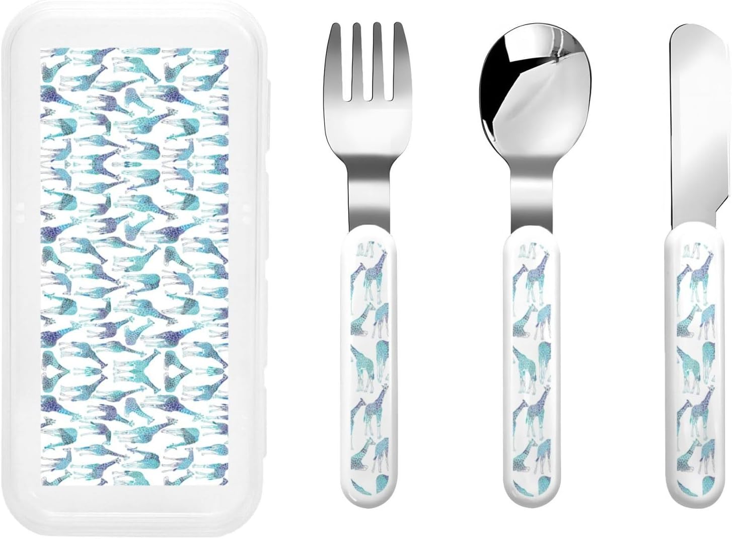 Giraffe Pattern Print Stainless Steel Utensils Set with Travel Case
