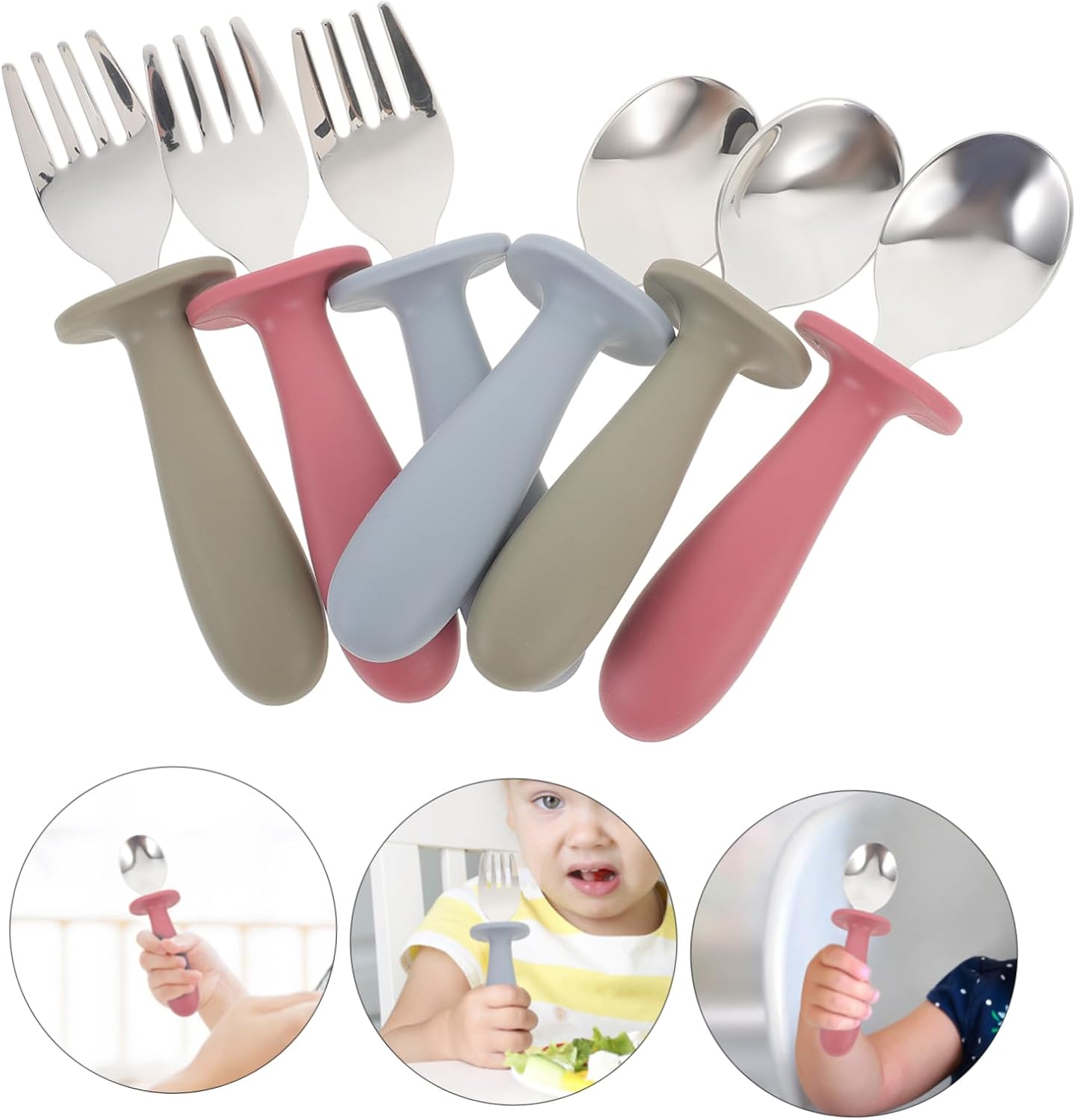 KICHOUSE 6Pcs Flatware Set with Handles for Baby Feeding 1