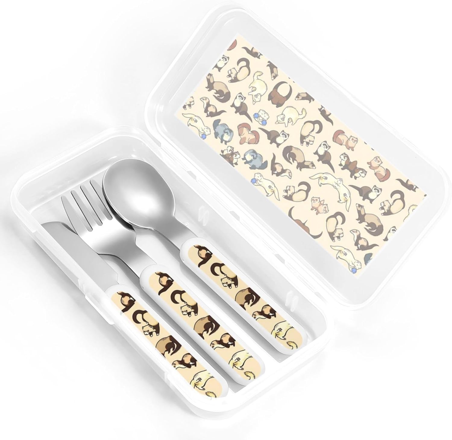 Hairy Ferret Print Stainless Steel Utensils Set with Travel Case