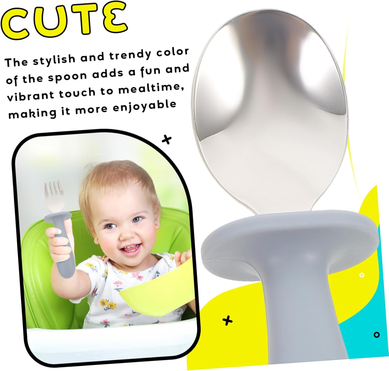 KICHOUSE 6Pcs Flatware Set with Handles for Baby Feeding 1