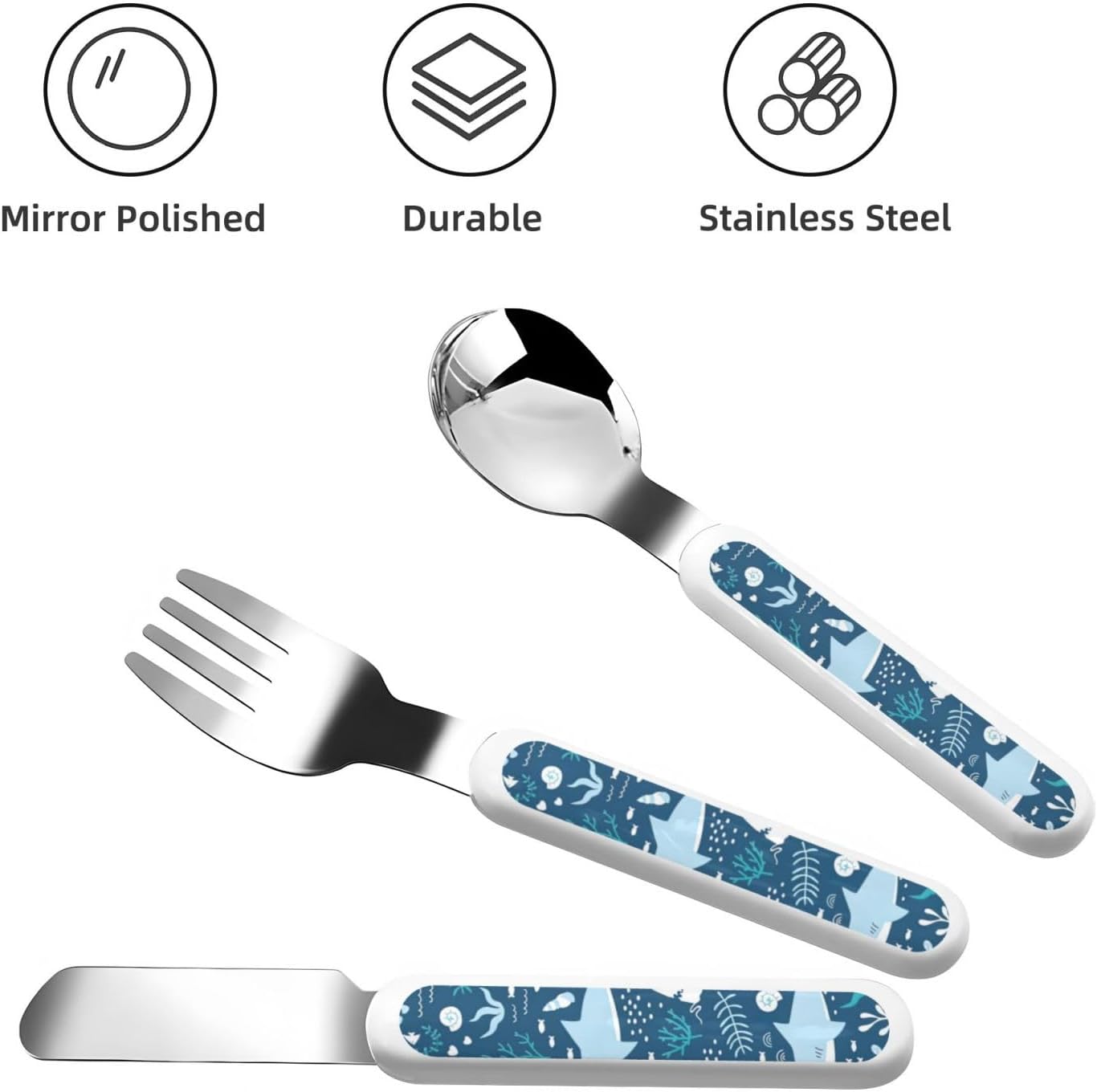 Cute Blue Fish Print Cutlery Set with Travel Case