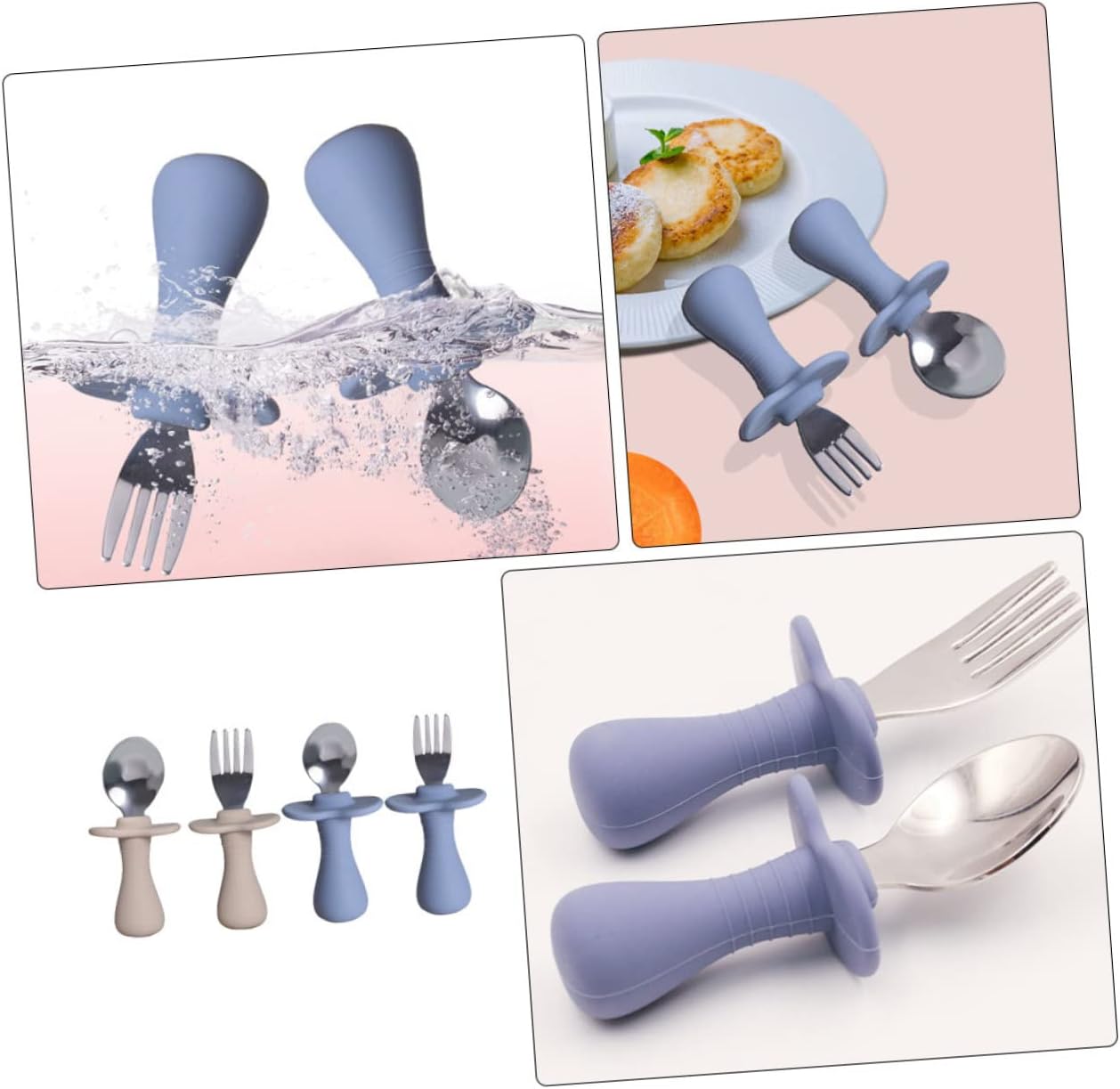 LALADEFIEE 2-Piece Cutlery Set with Silicone Handles and Dark Flatware