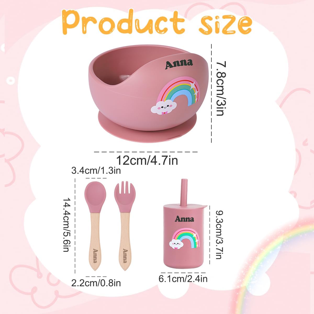 TYRYHU Personalized Silicone Baby Feeding Set with Name