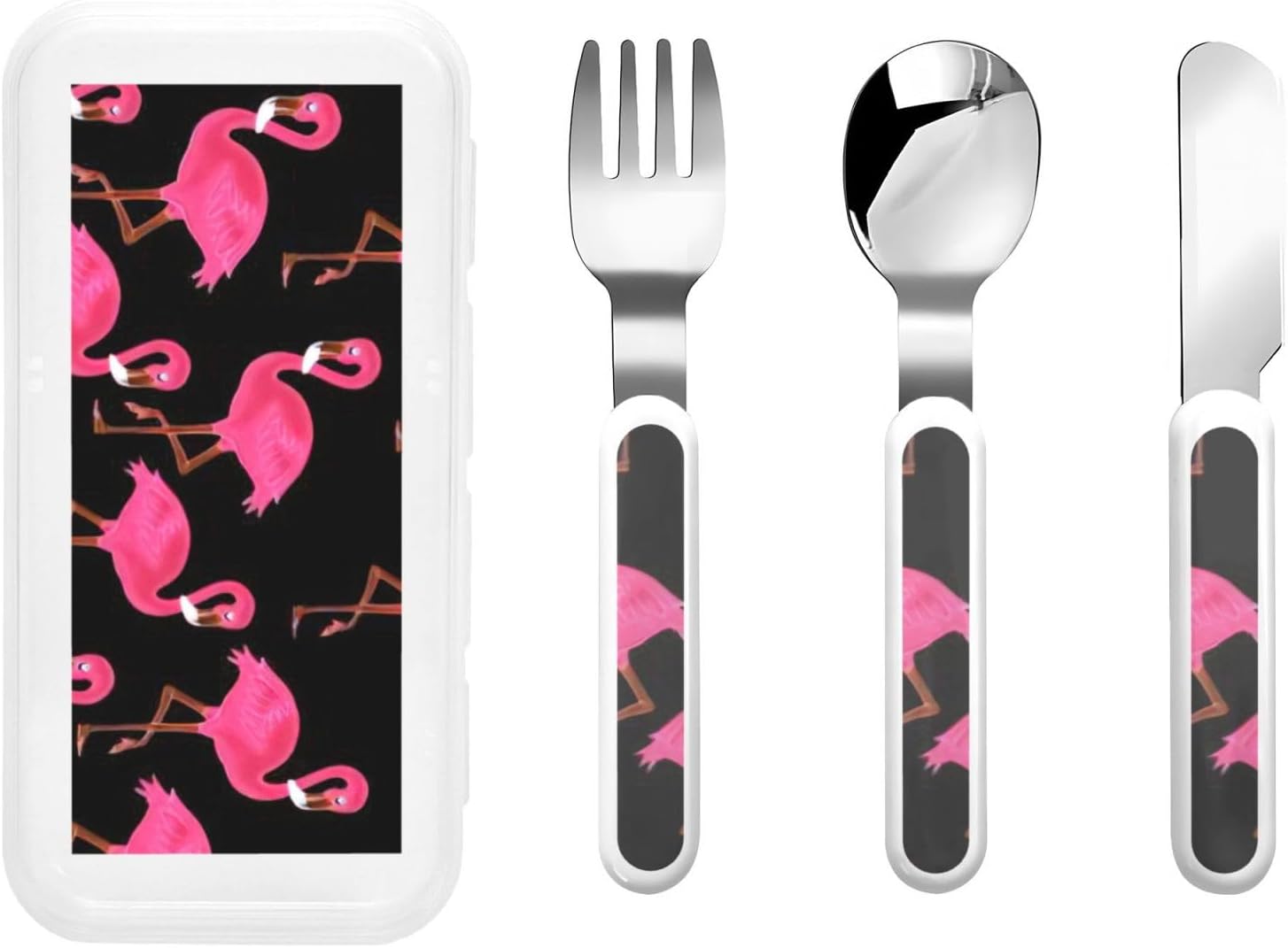 Pink Flamingos Print Utensils Set with Travel Case