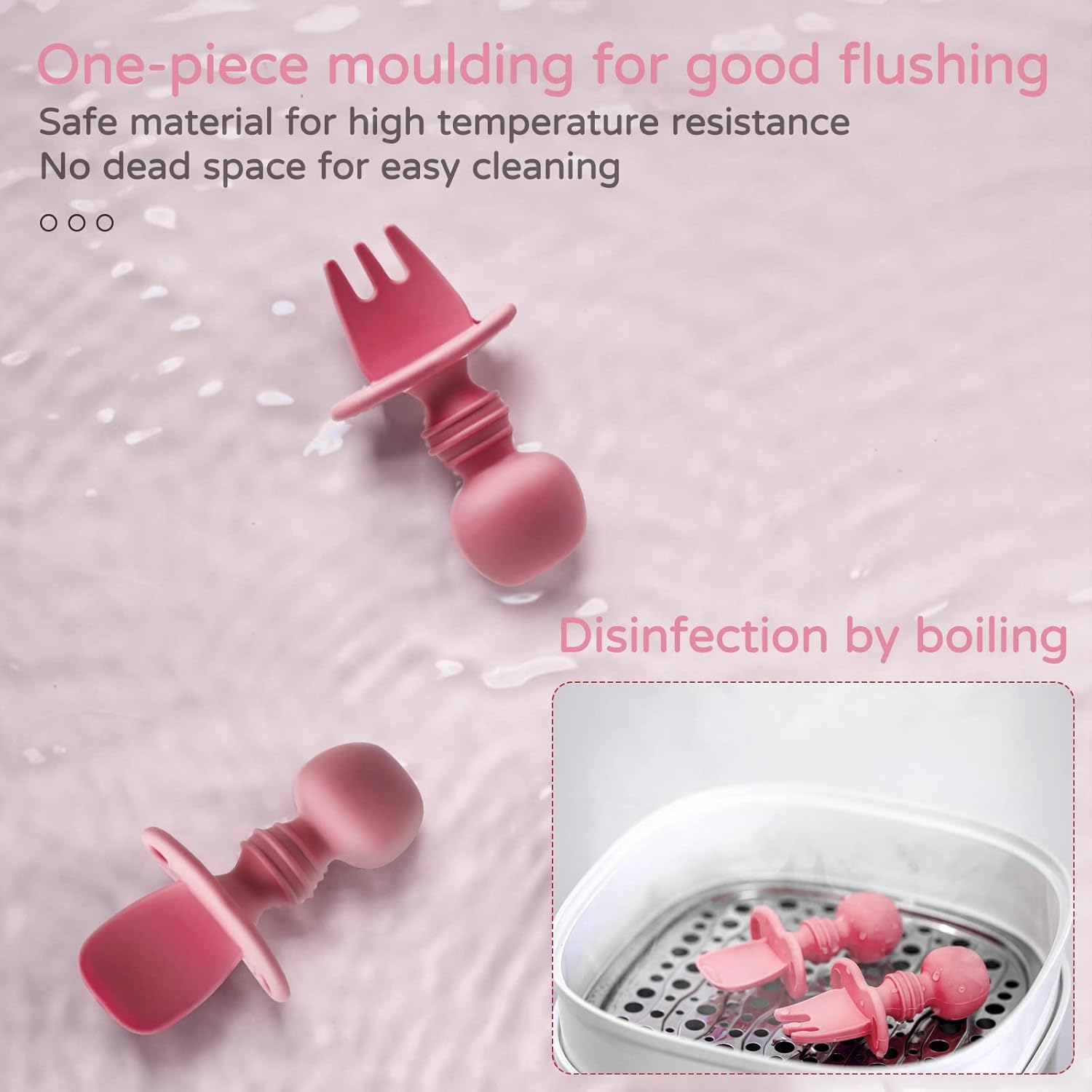 Silikong Silicone Baby Fork and Spoon Set for 6 Months Pink