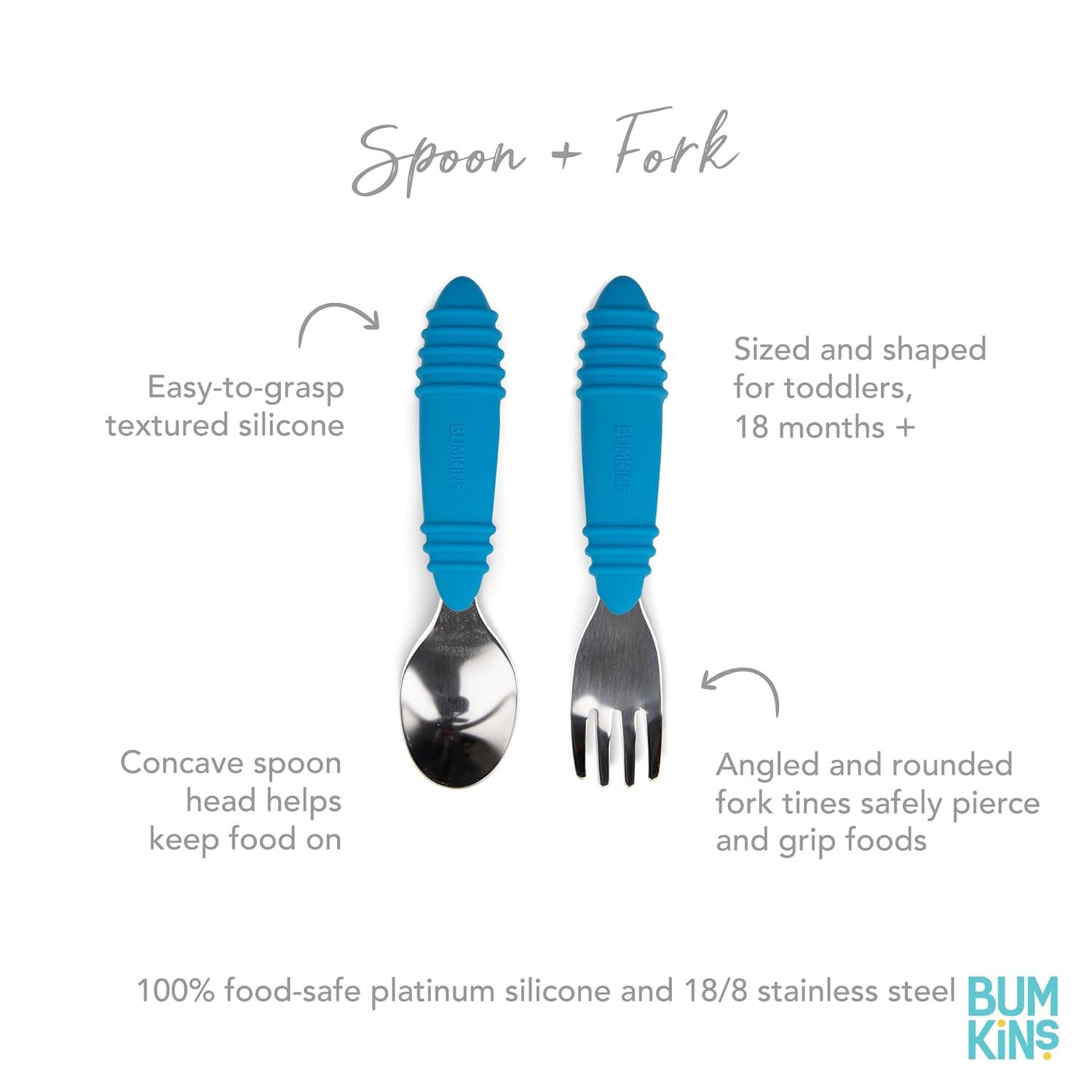 Bumkins Toddler Utensils Set 18 Mos Up Dark Blue