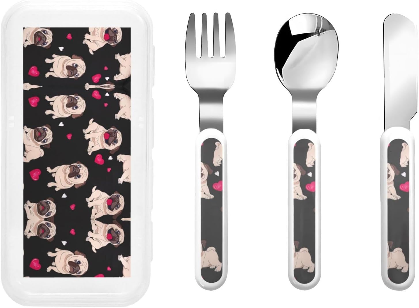 Cute Pug Print Flatware Set with Travel Case