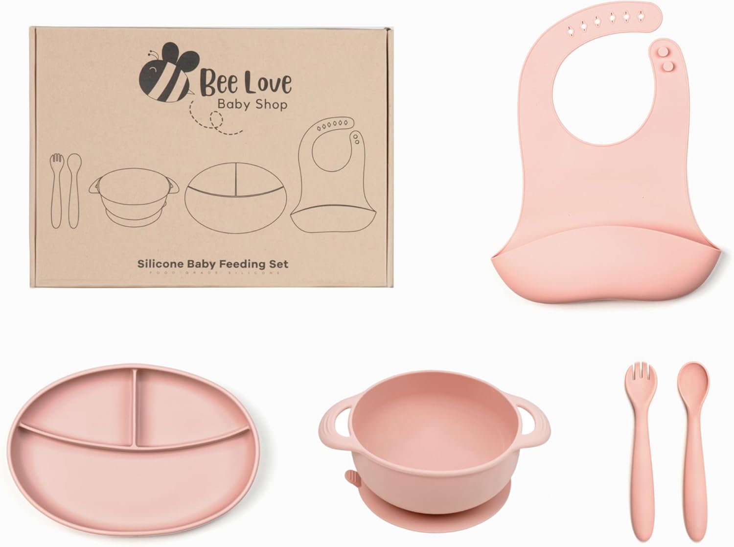 Bee Love Silicone Baby Feeding Set - 5 Pieces BPA Free
