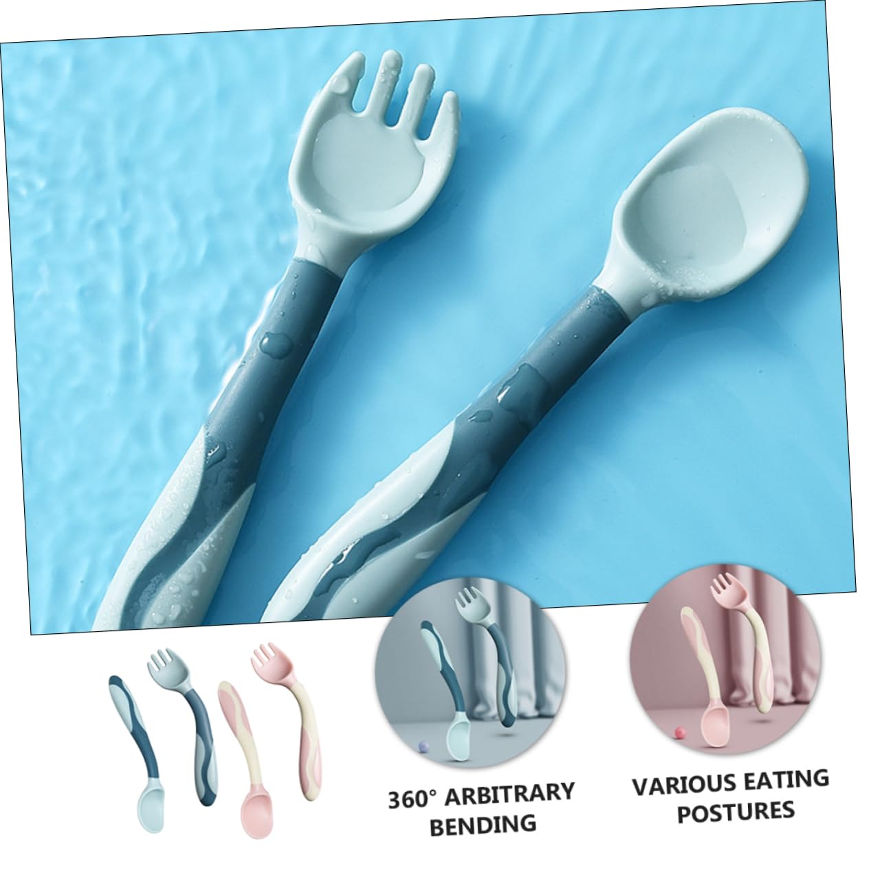 HAPINARY 2 Sets Flexible Spoon and Fork for Baby Feeding 1