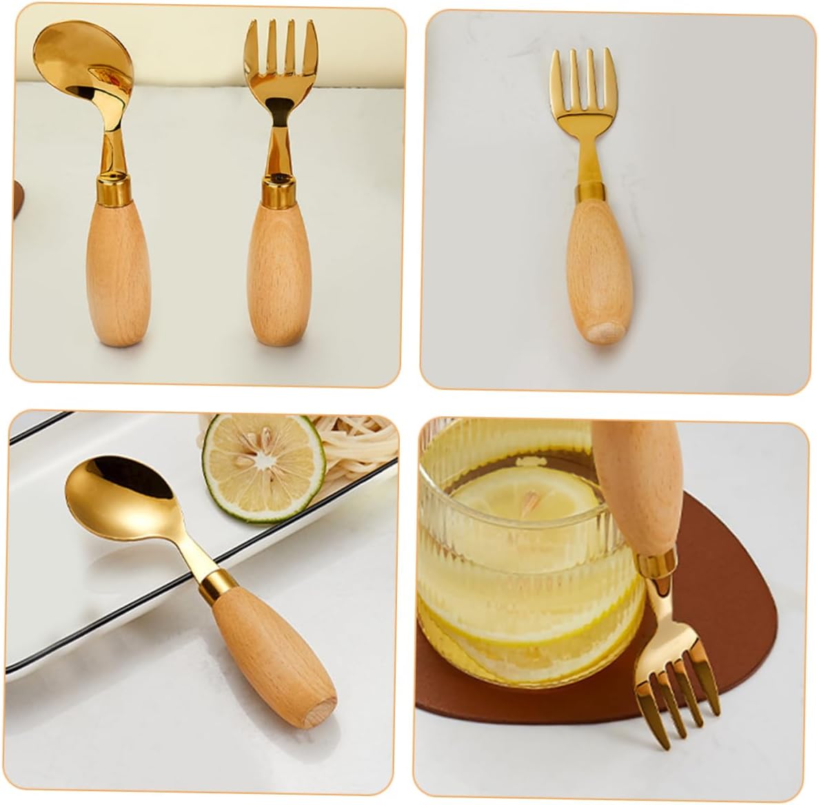 Luxshiny 4-Piece Curved Spoon Fork Set for Babies