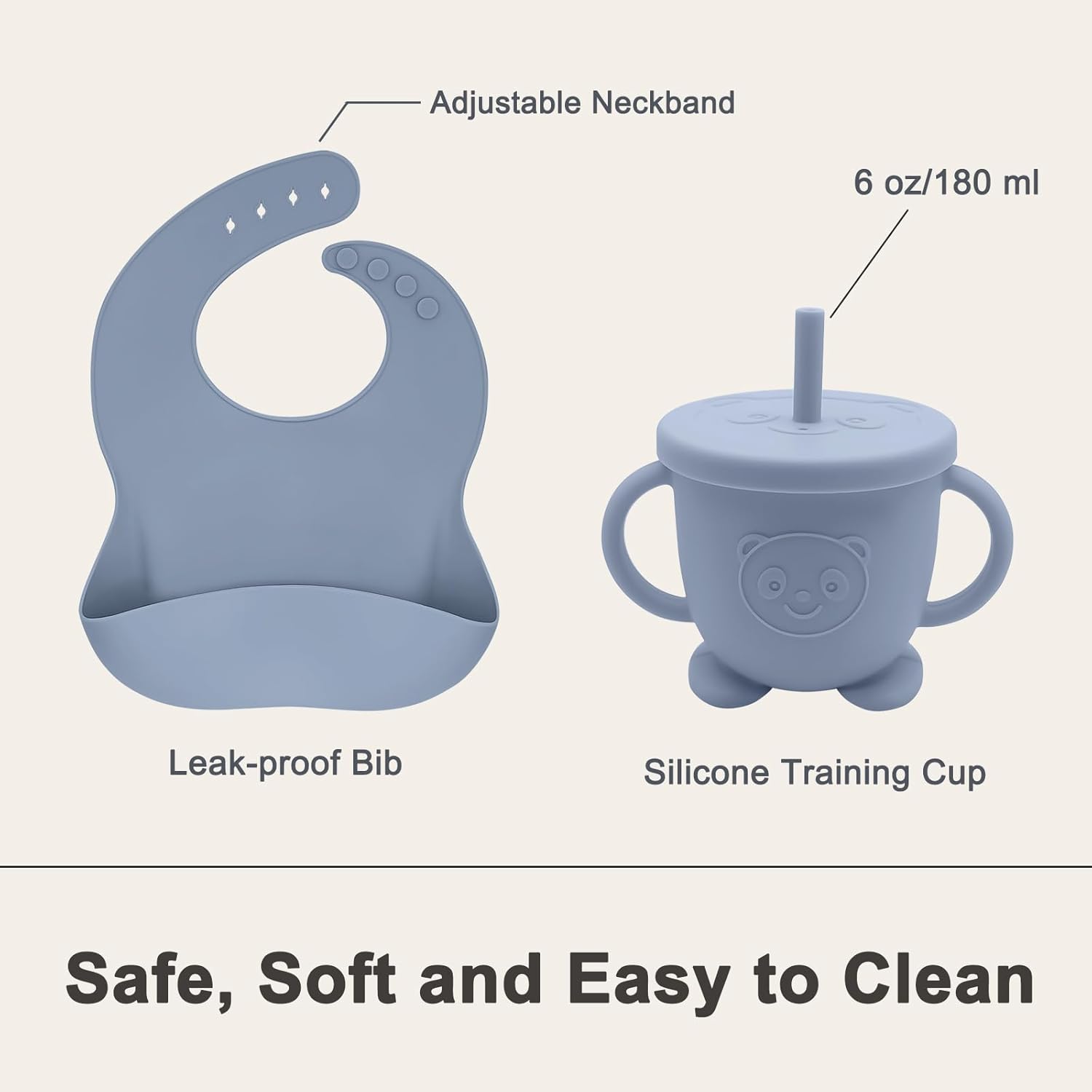 Munlinder Silicone Baby Feeding Set Blue Gray 1