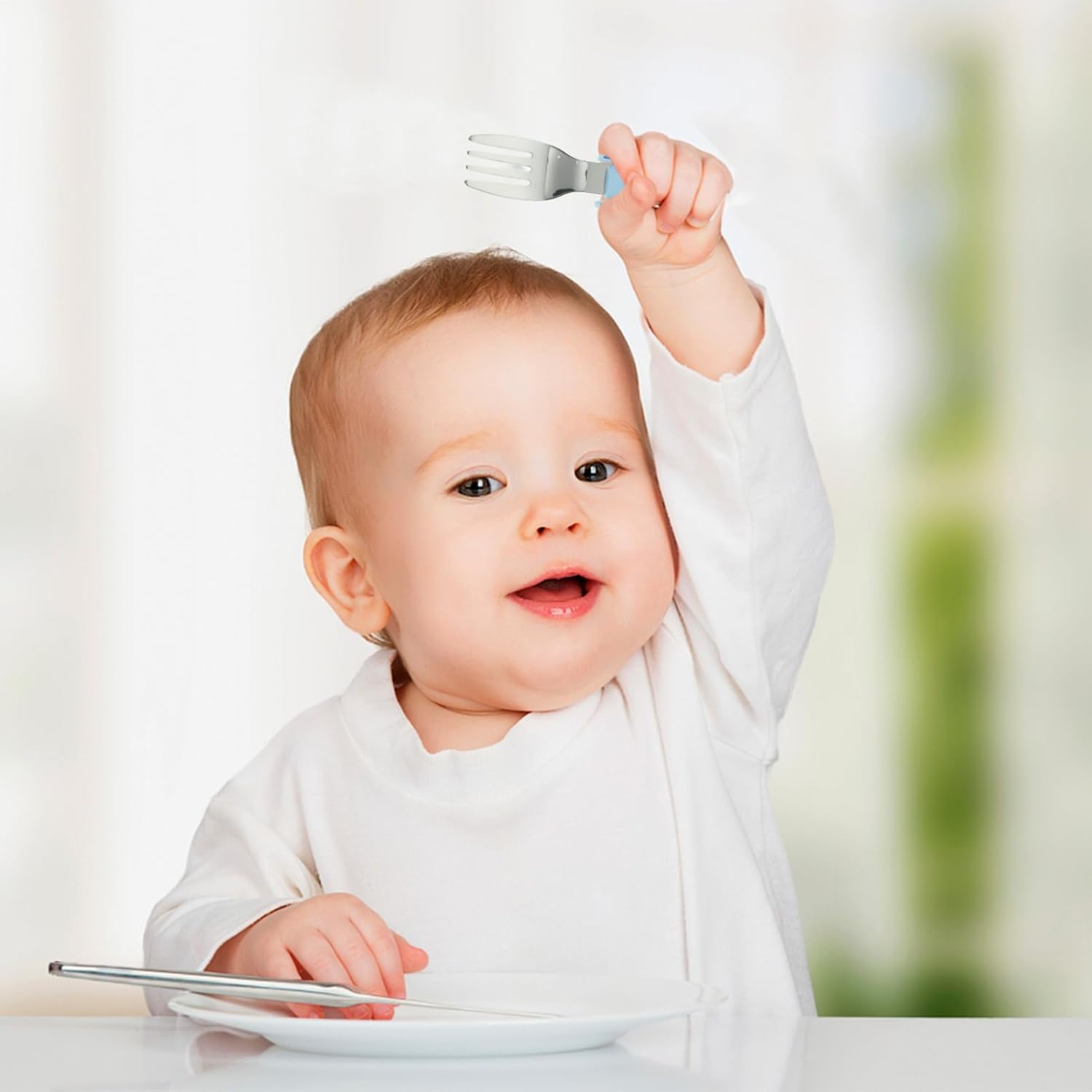 2PCS Silicone Handle Stainless Steel Utensil Set for Baby