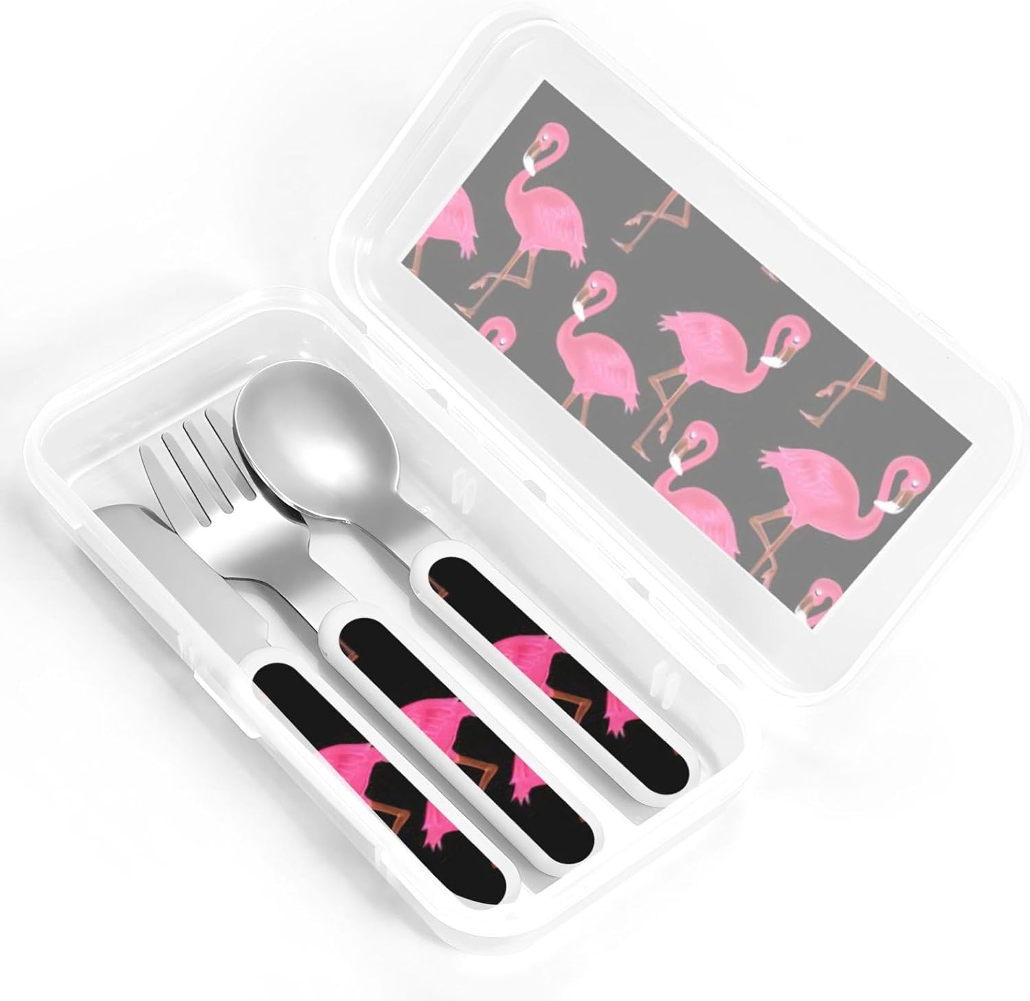 Pink Flamingos Print Utensils Set with Travel Case