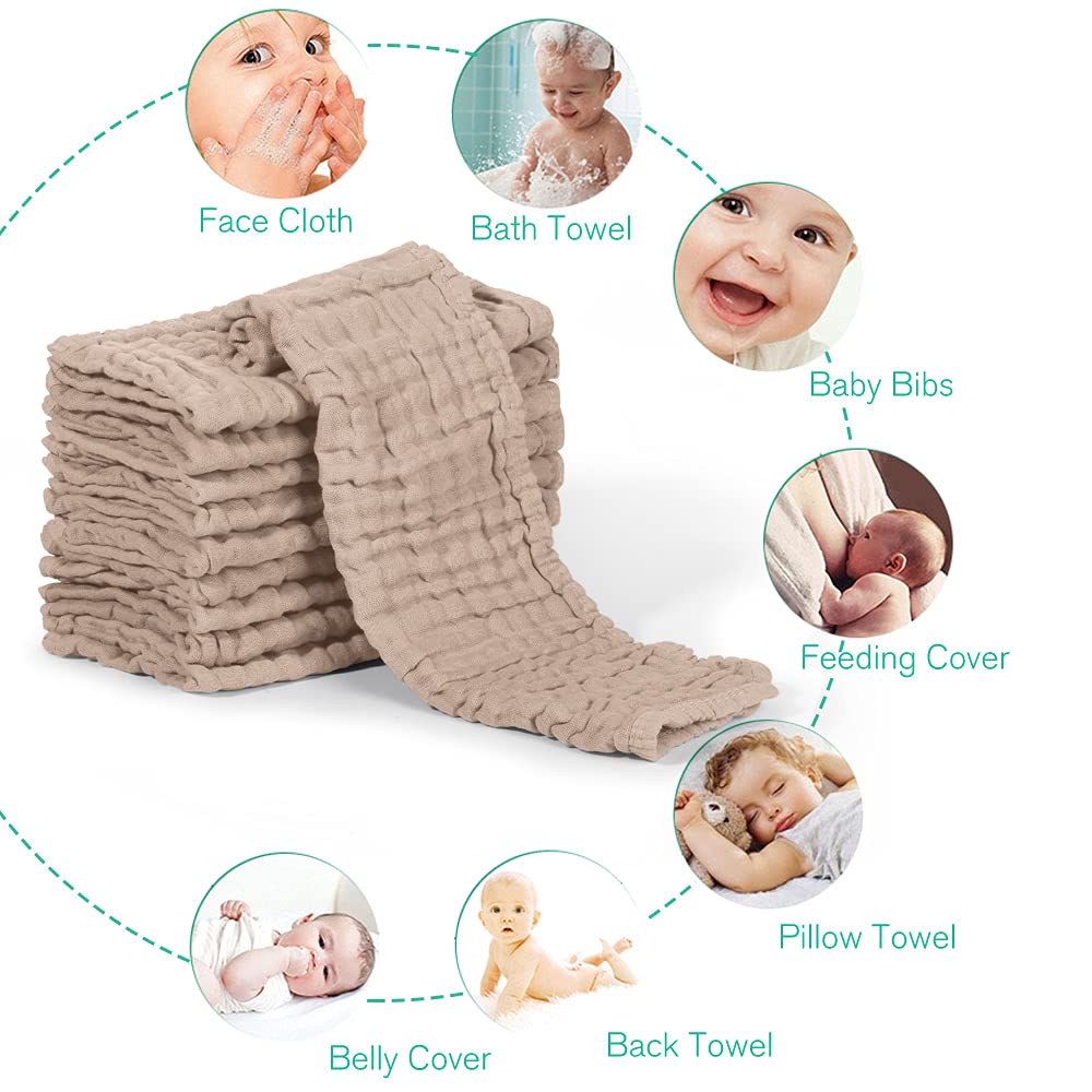 Yoofoss 10 Pack Organic Cotton Muslin Burp Cloths
