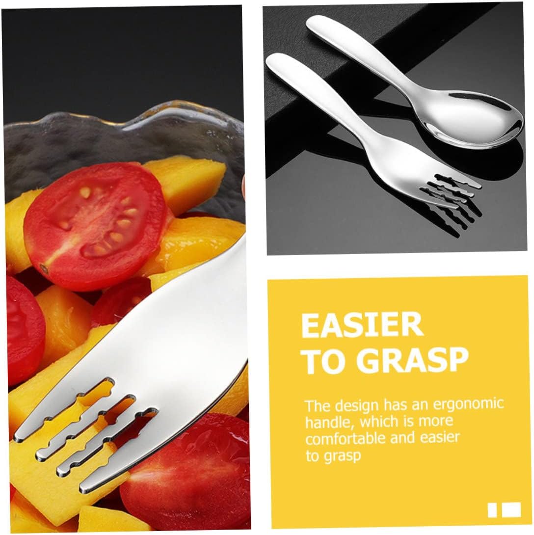 ORFOFE 2PCS Stainless Steel Spoon and Fork Set for Little Hands