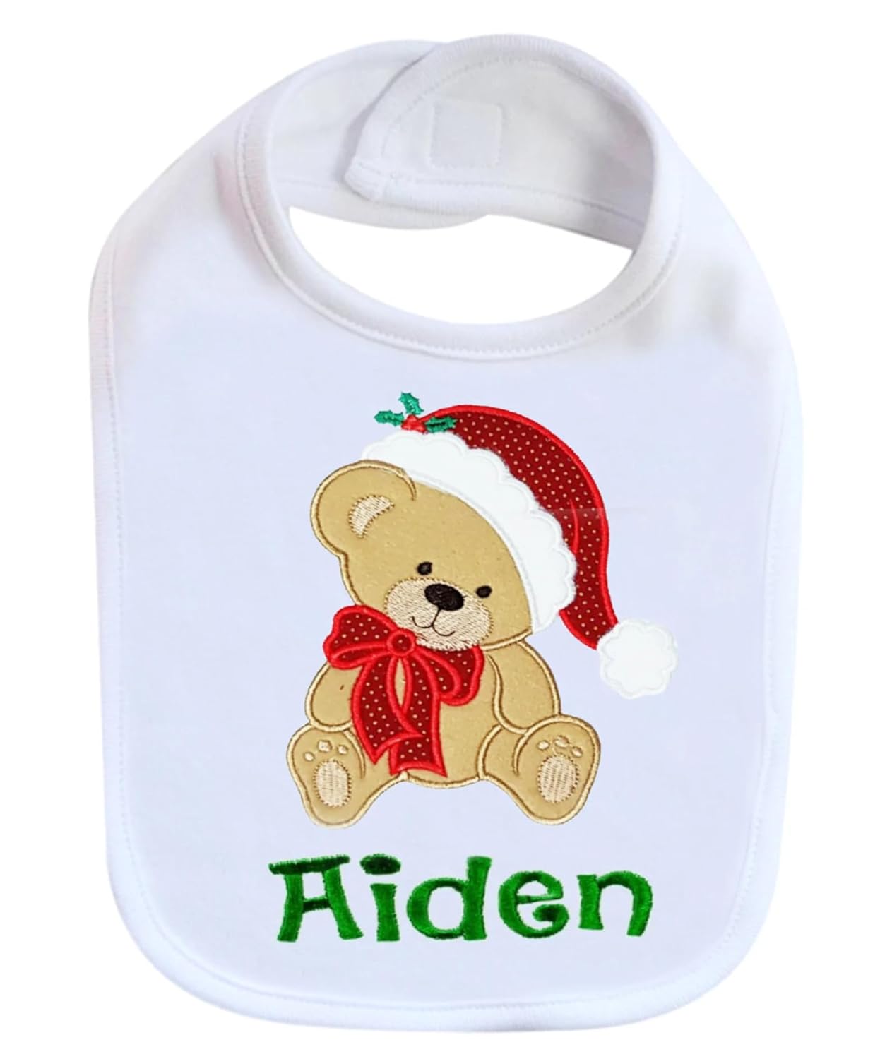 Handmade Christmas Baby Bib Teddy Bear with Custom Name 1