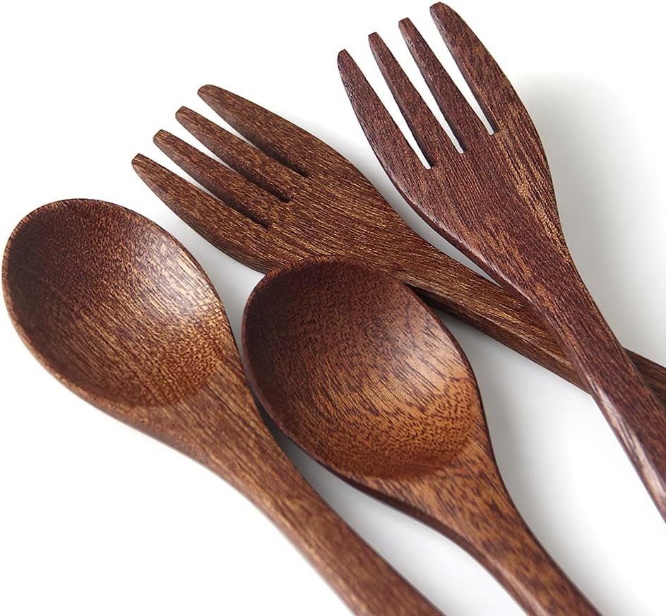 YFWOOD 4-Piece Natural Wooden Kids Utensils Set