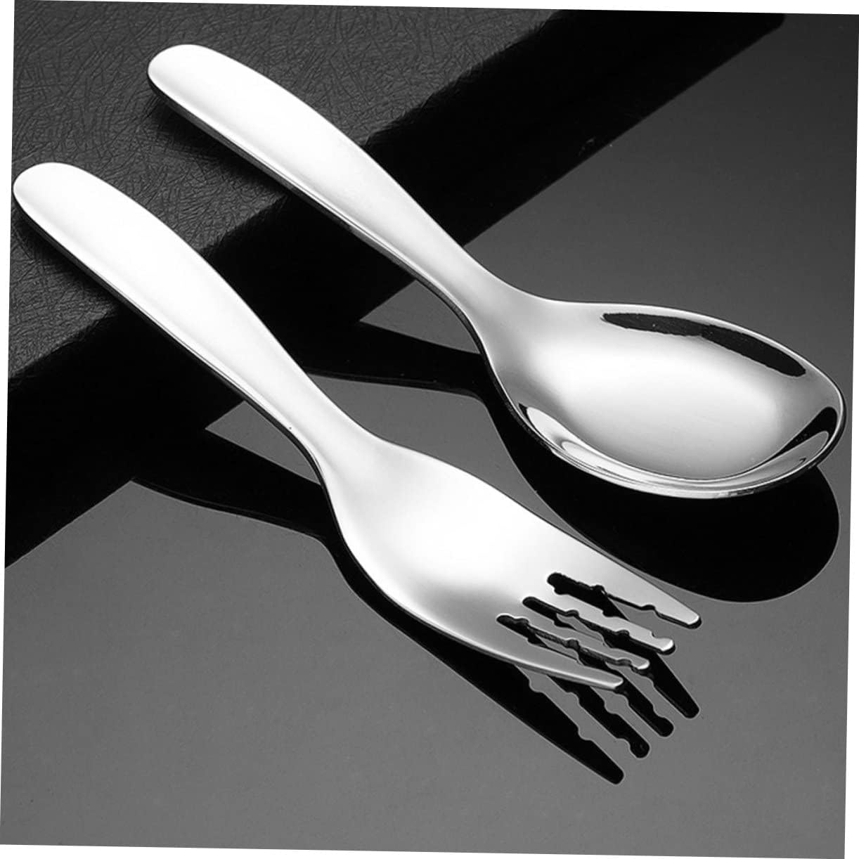 Hoement 2PCS Stainless Steel Fork and Spoon Kit for Self Feeding