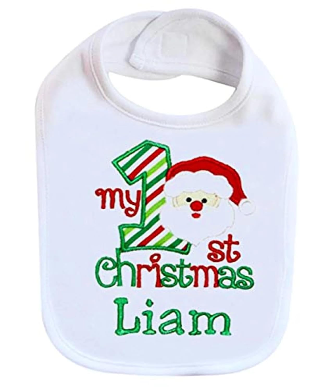 First Christmas Bib with Santas Face and Baby Name