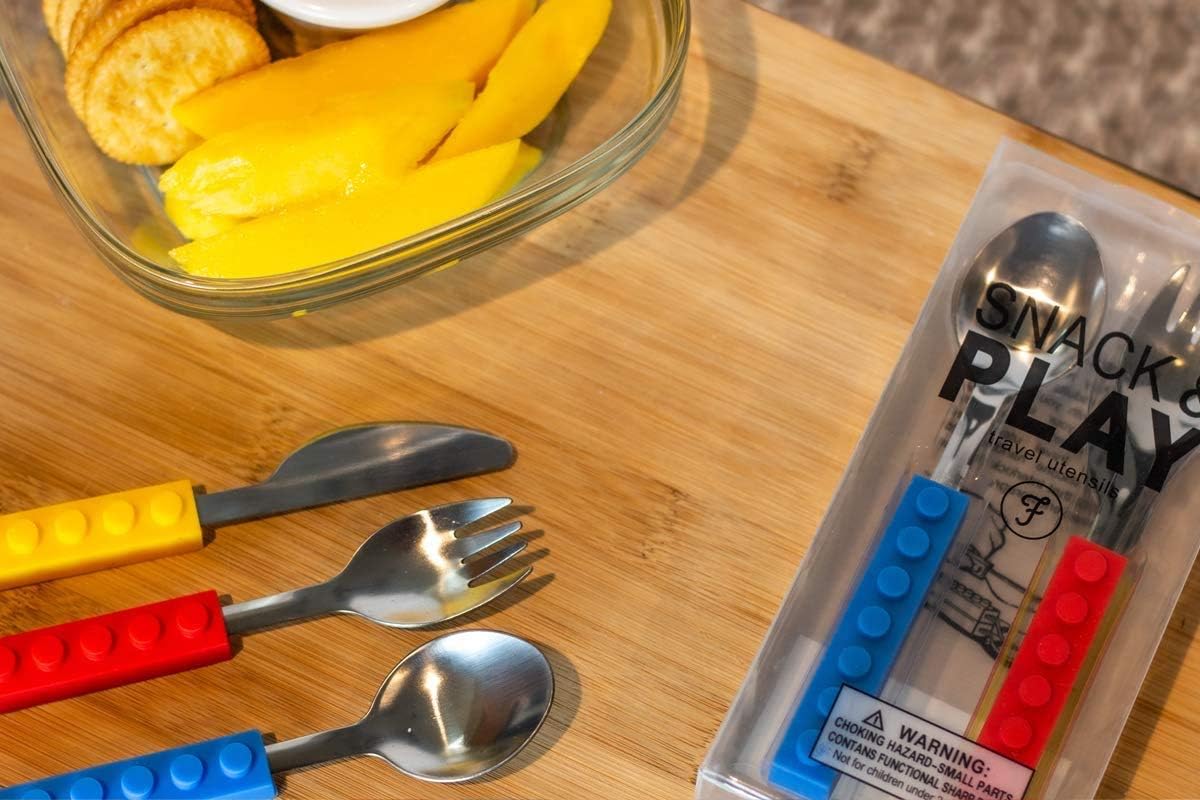 Toddler Cutlery Set with Interlocking Blocks - 3 Pieces BPA Free