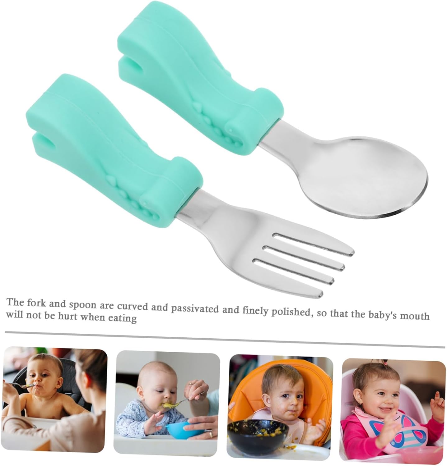 GARVALON Dinosaur Fork Spoon Set with Silicone Handle