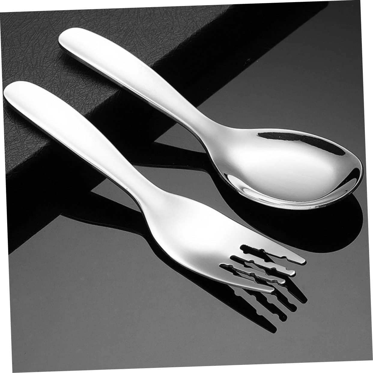 ORFOFE 2PCS Stainless Steel Spoon and Fork Set for Little Hands