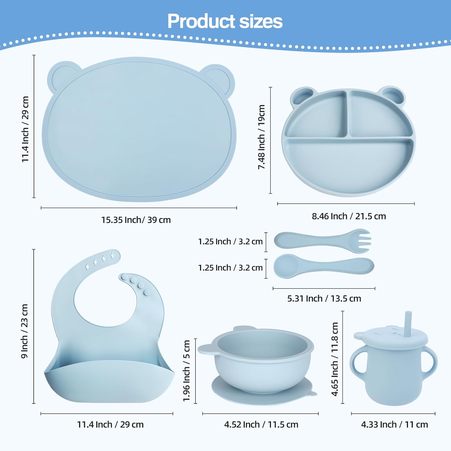 OPIUTA Silicone Baby Led Weaning Set - 7 Piece Blue