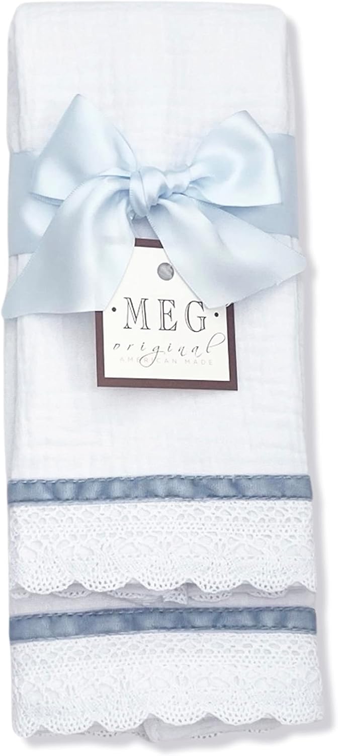 MEG Original Baby Burp Cloth Set - Blue Stripe on Cotton 1