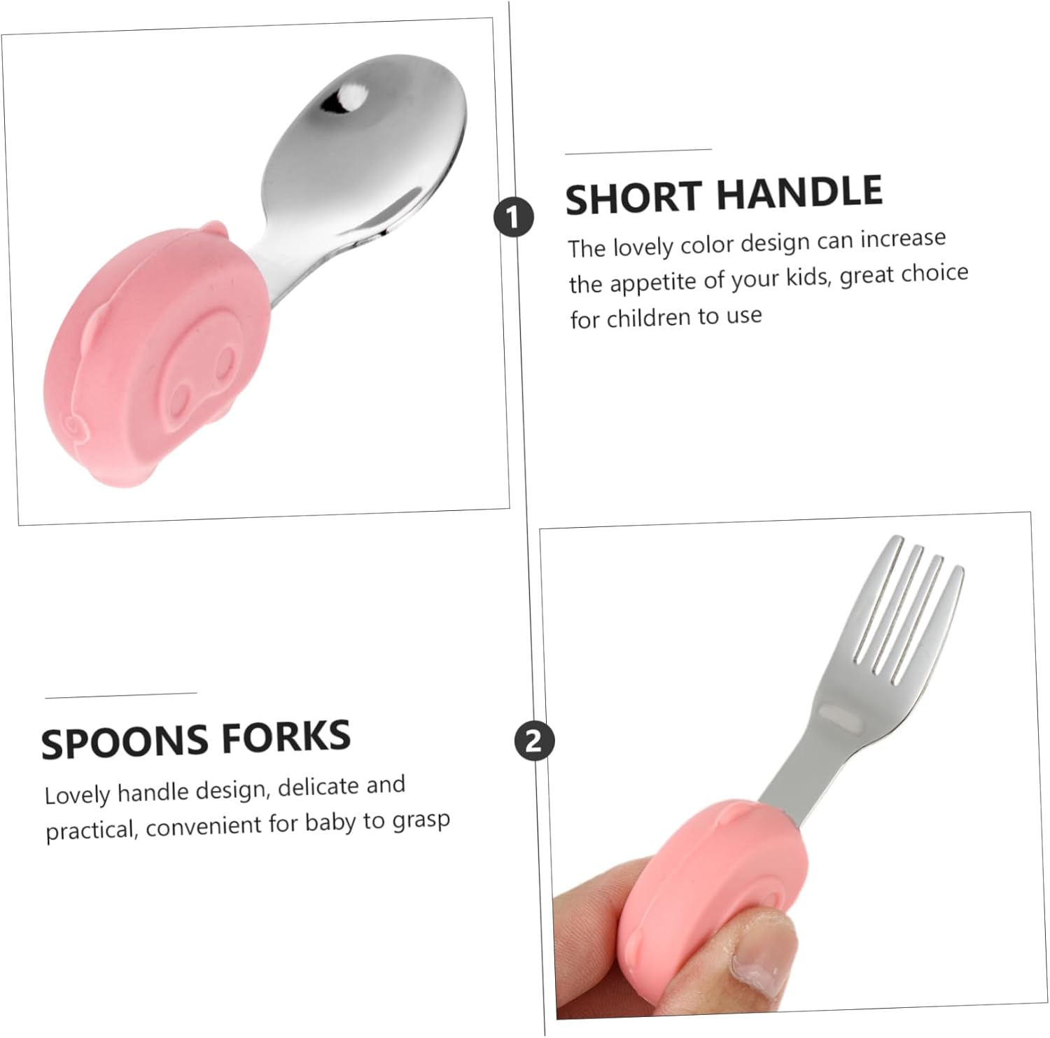 VICASKY 2pcs Pig Design Stainless Steel Utensils Set 1