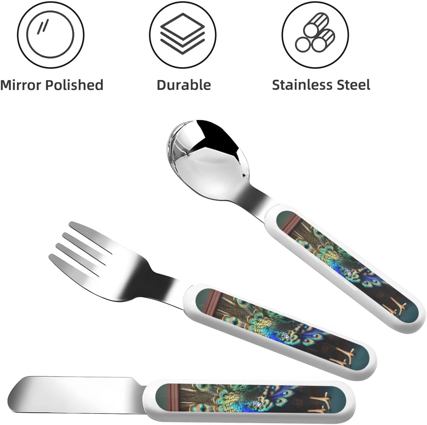 Beautiful Peacock Print Cutlery Set with Travel Case 1