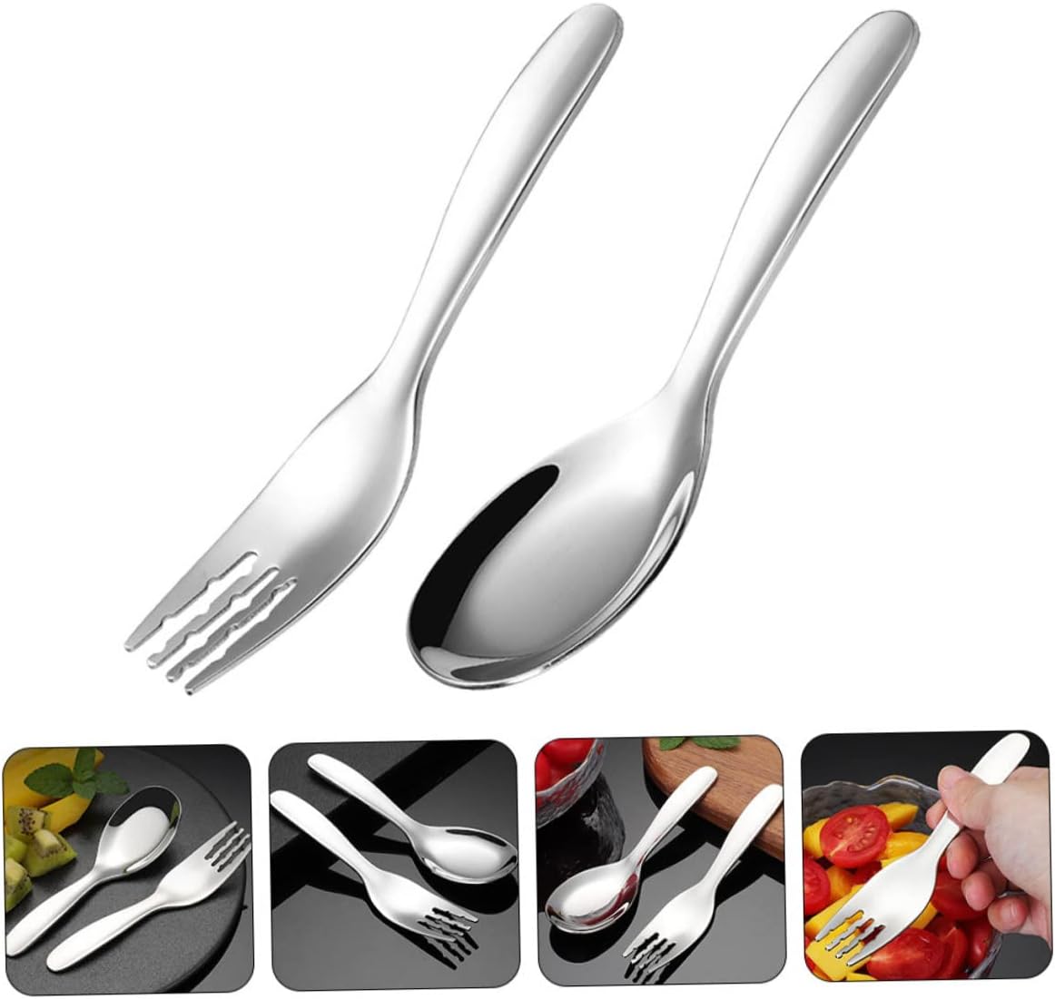 2PCS Stainless Steel Training Fork and Spoon Set for Babies