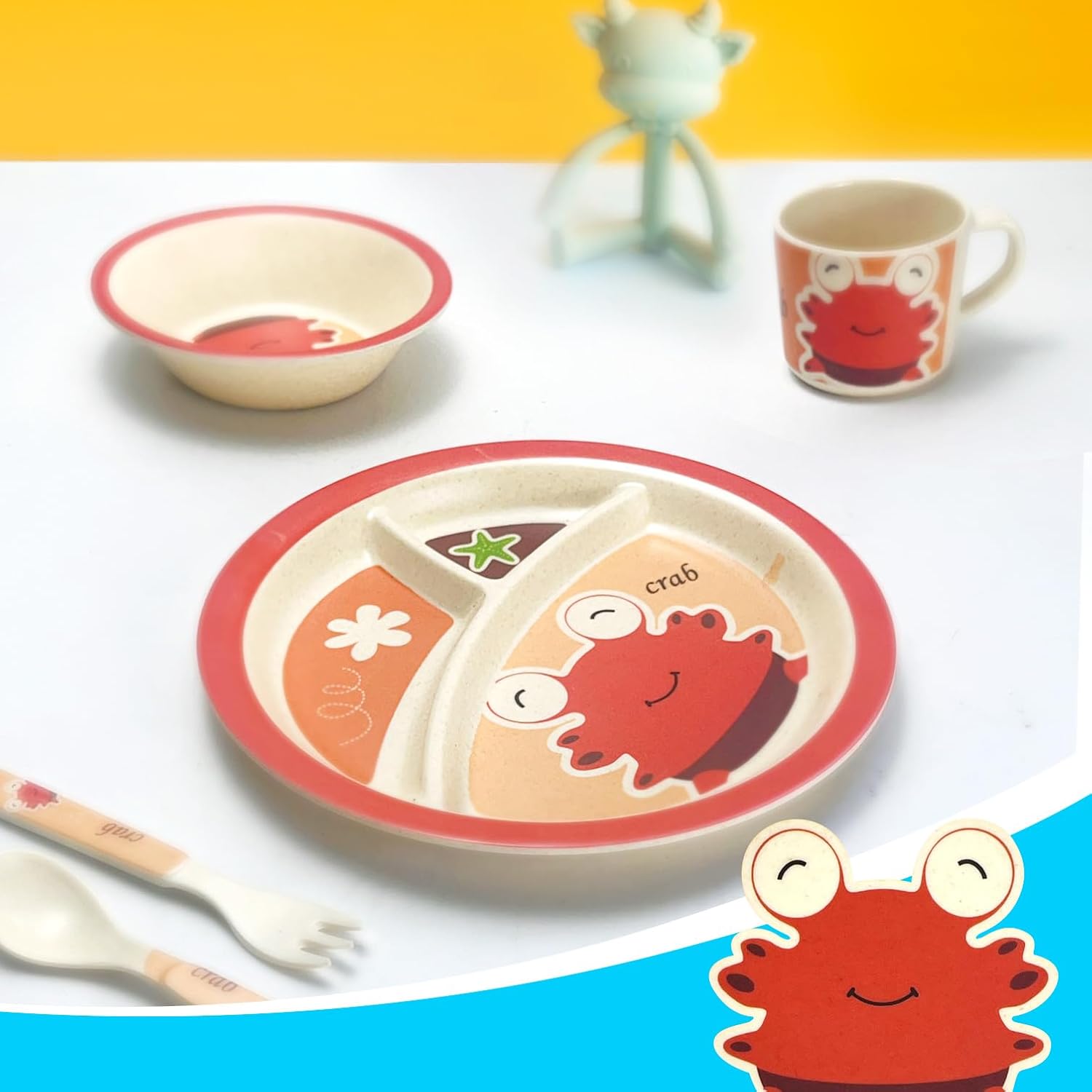 RayPard 5 Pcs Bamboo Kid Plate and Bowl Set