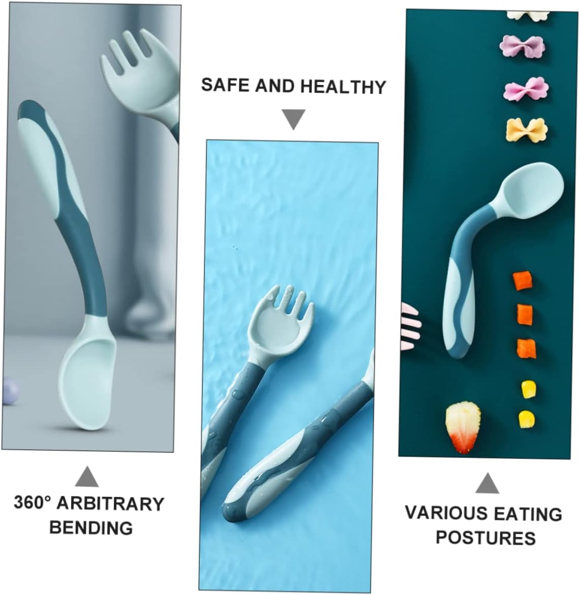 SECFOU 2 Sets Soft Spoons and Forks for Self Feeding