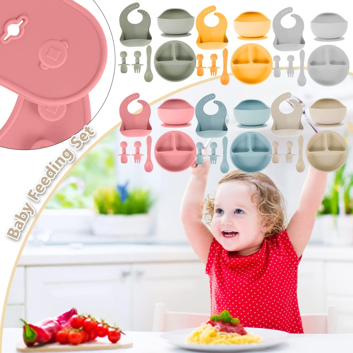 Set of 6 Silicone Baby Feeding Set Wine Red