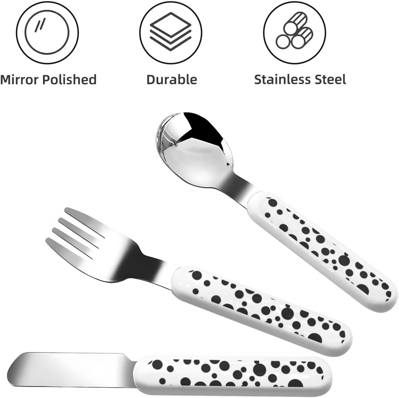 Black White Big Dot Print Utensils Set with Travel Case 1