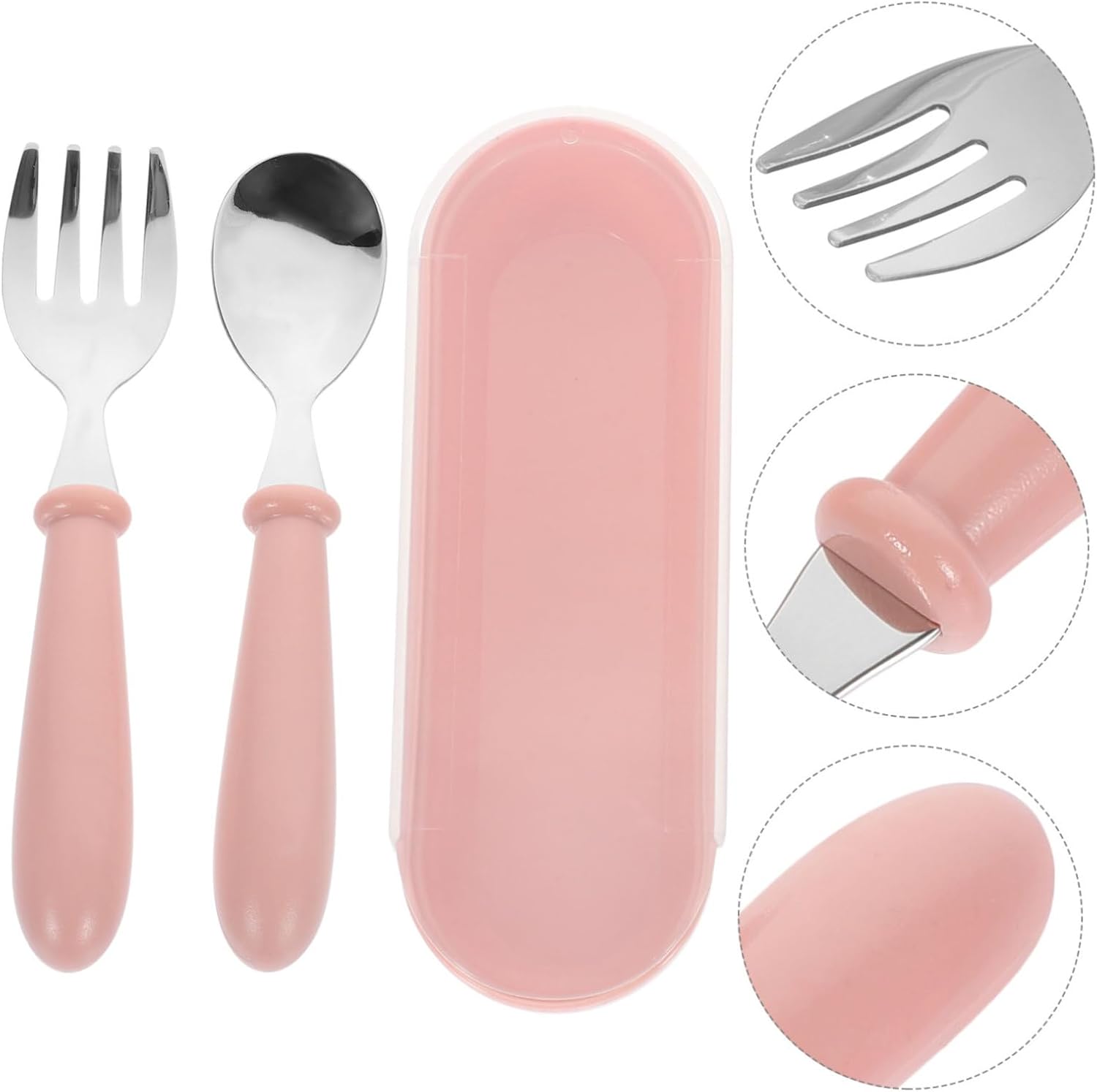 Unomor Kids Flatware Set Plastic Handle Stainless Steel Utensils Spoons Forks