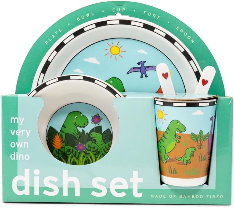 Dinosaur Bamboo Dish Set 5 Piece Kids Tableware