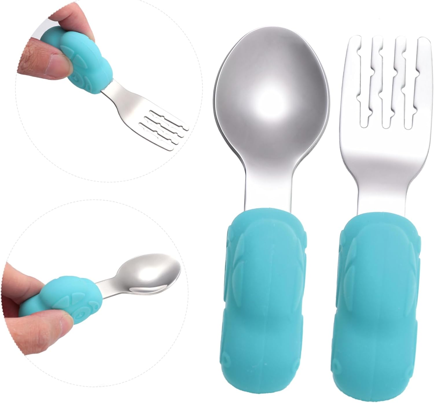 Toyvian Stainless Steel Spoon and Fork Set for Baby Weaning