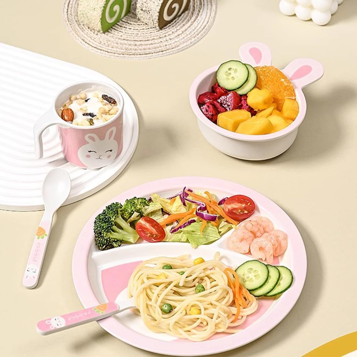 PHEENOWL Rabbit Toddler Plate Set 5 Pieces 1