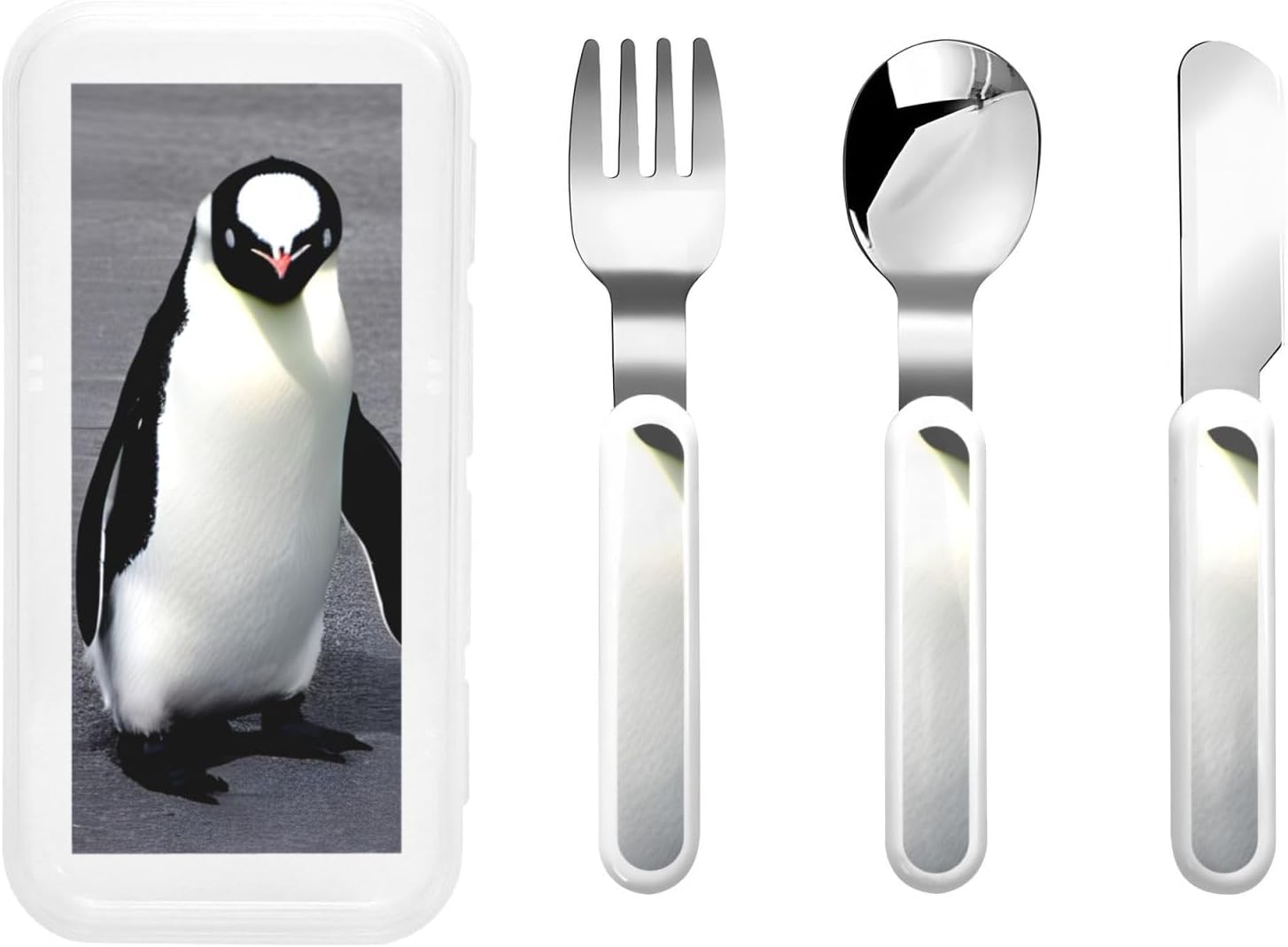 Cute Penguin Print Flatware Set with Travel Case 1