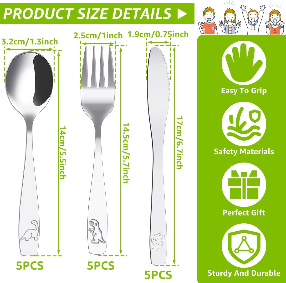 45Pcs Kids Silverware Set with Dinosaur Design