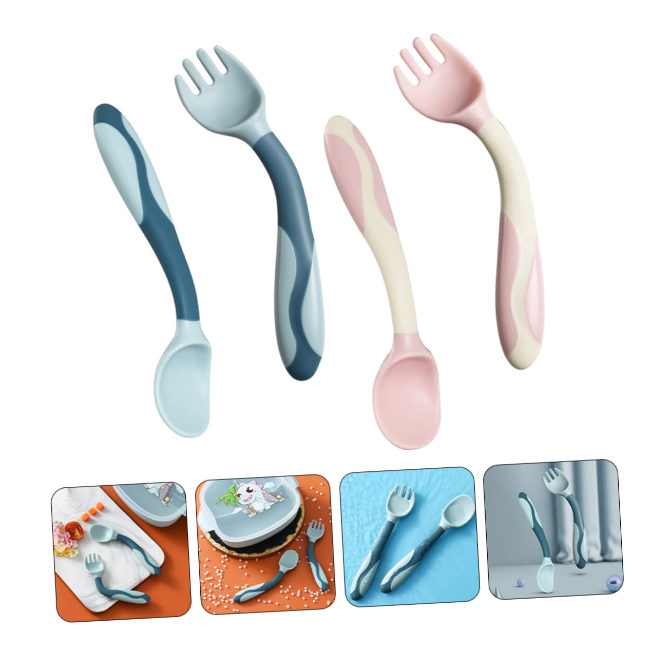 IWOWHERO 2 Sets Soft Spoon and Fork Training Utensils 1