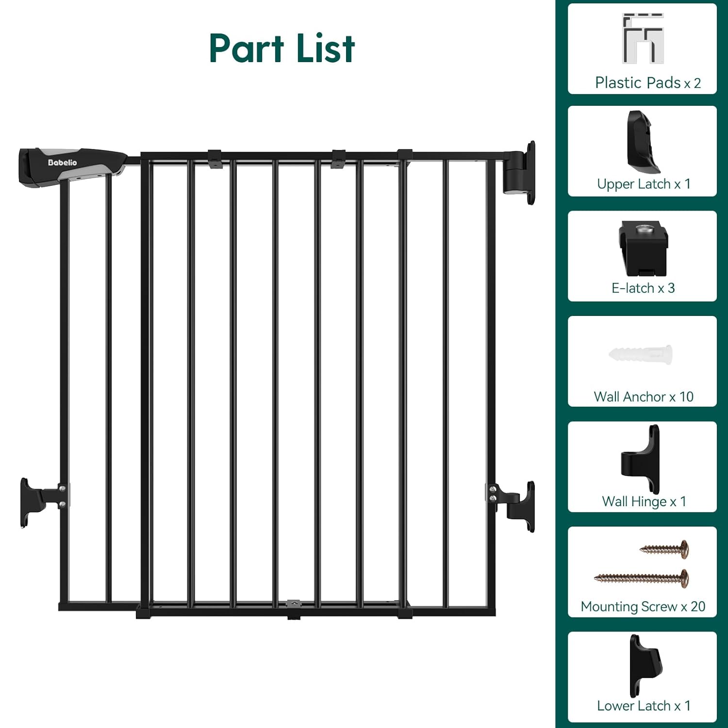 Babelio 26-43 No Bottom Bar Baby Gate - Black
