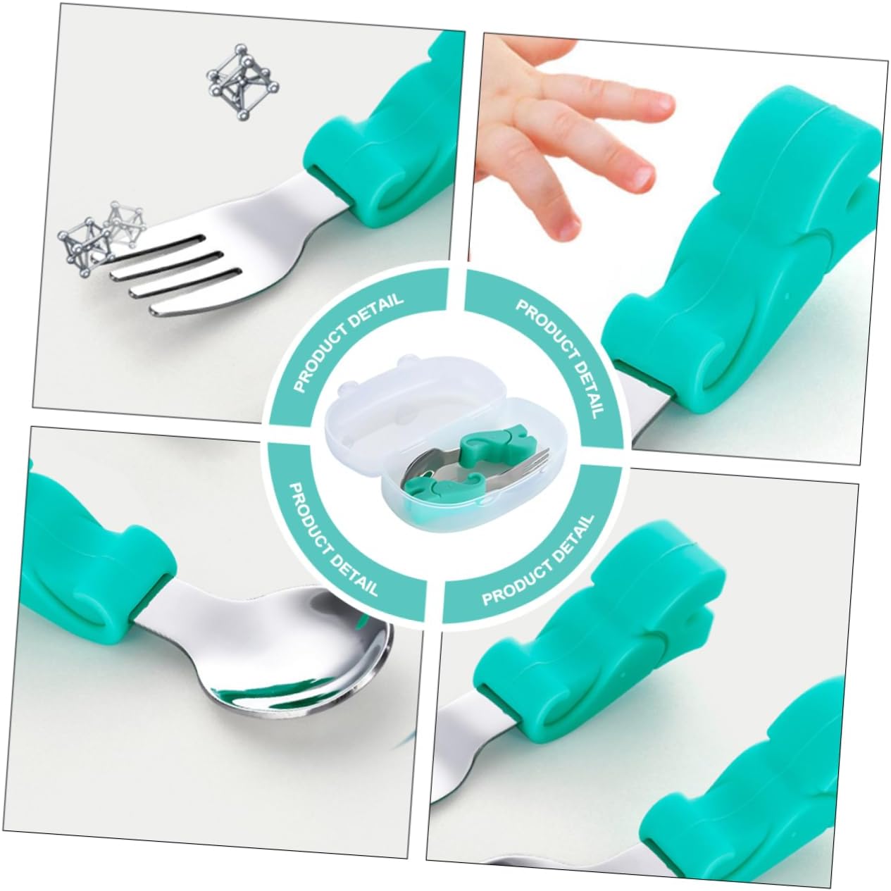 Hohopeti 1 Set Stainless Steel Spoon and Fork with Soft Silicone Handles