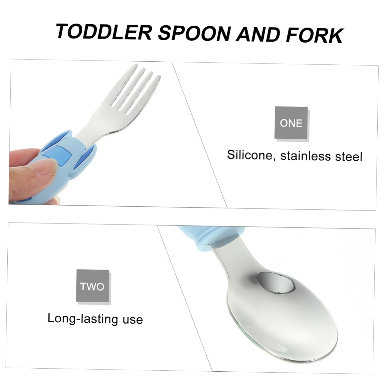 MERRYHAPY 2pcs Silicone Handle Training Utensils Set 1
