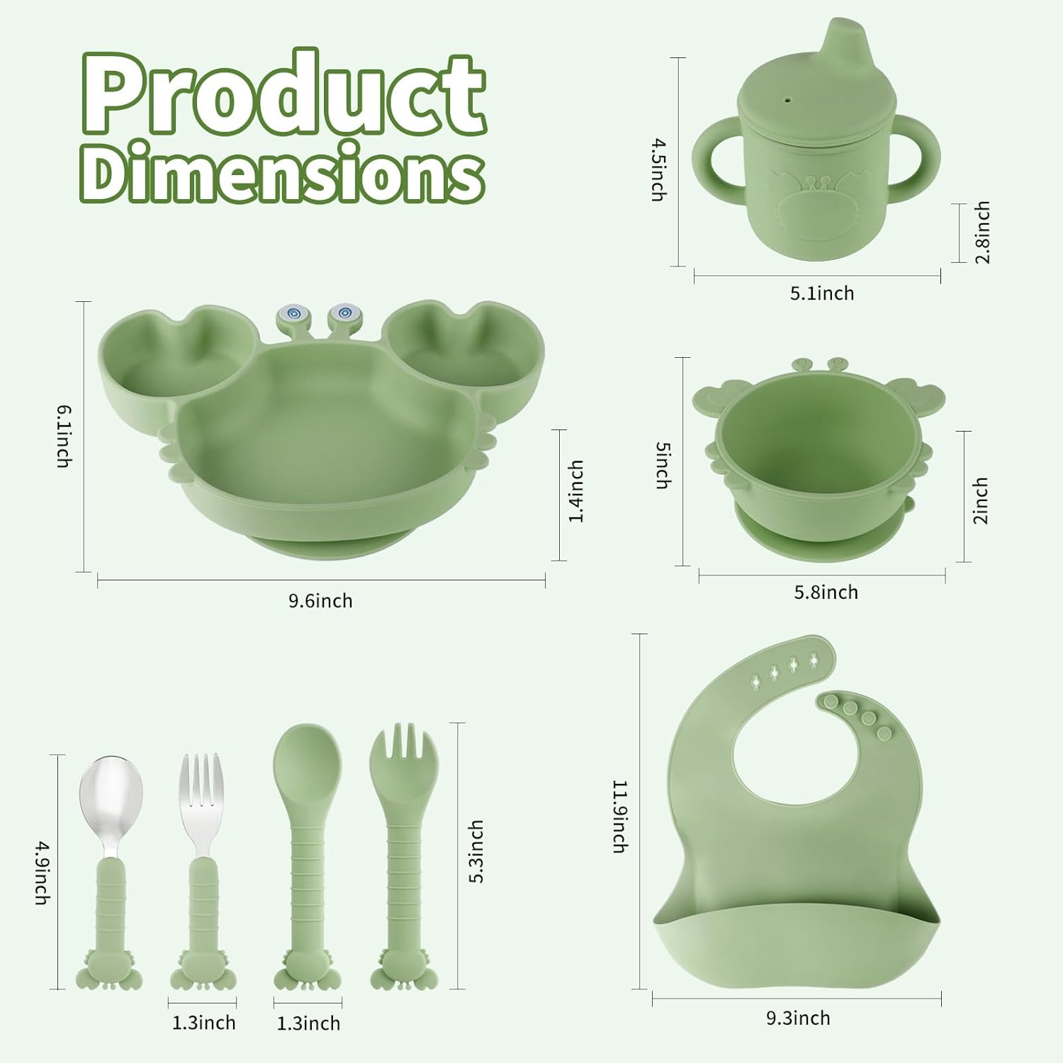 Adorylla Silicone Baby Feeding Set 8PCS Green