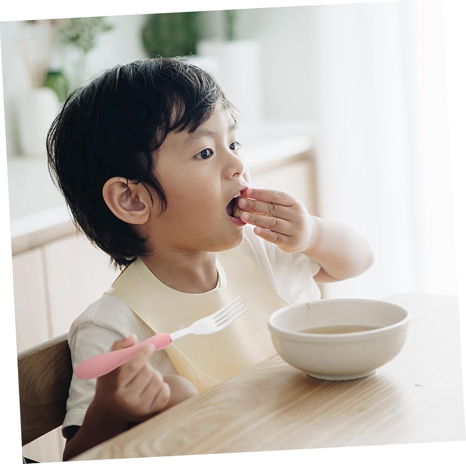 DECHOUS 4pcs Pink Cartoon Fork Spoon Set
