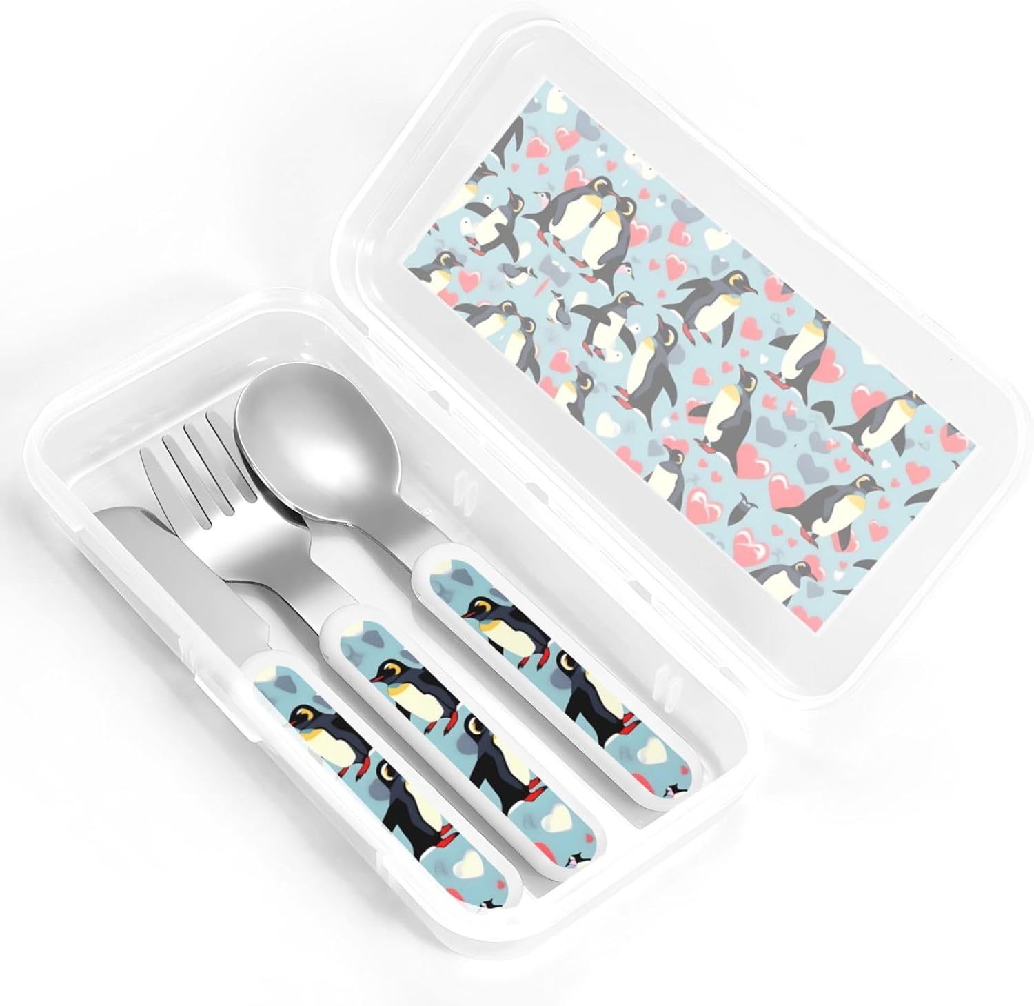 I Love Penguins Print Utensils Set with Travel Case 1
