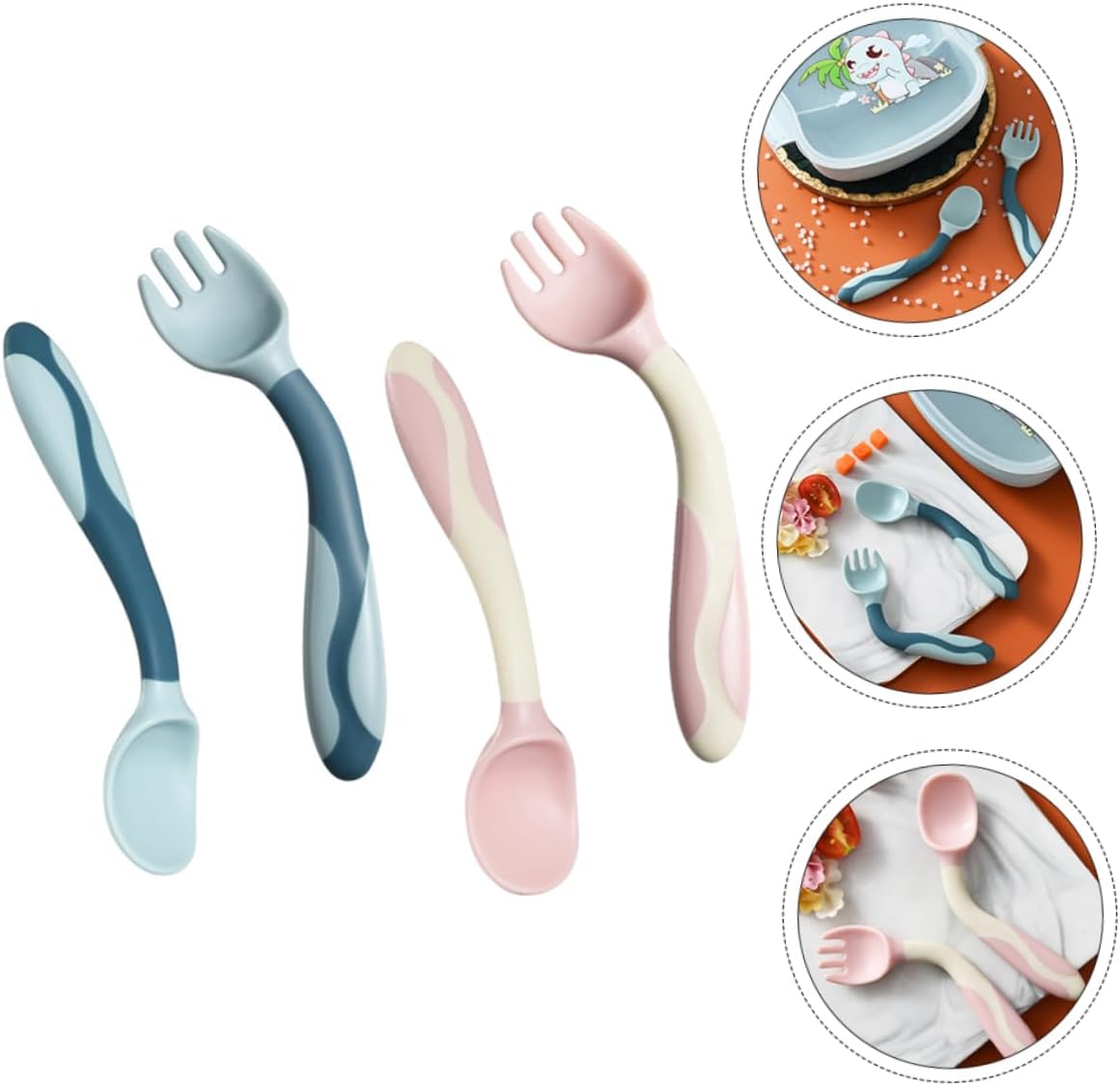 SECFOU 2 Sets Soft Spoons and Forks for Self Feeding