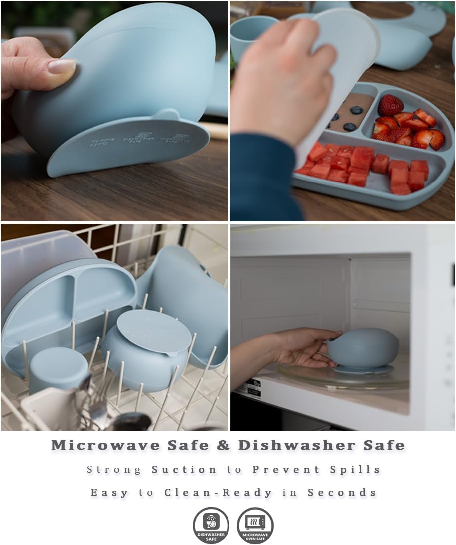 Silicone Baby Bowls and Spoons Set - 6 Piece Dusty Blue